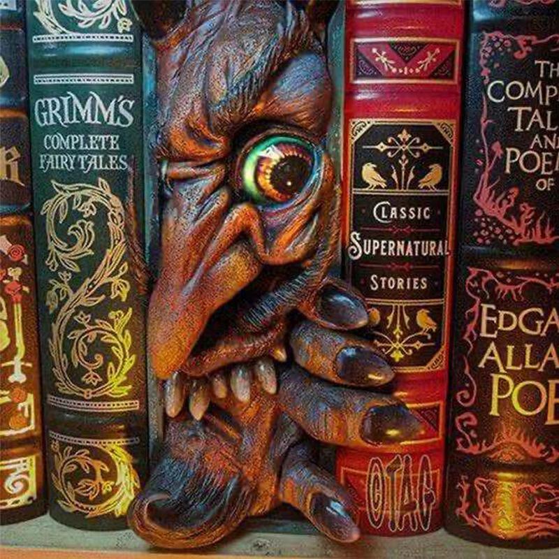 Ужасная книжная полка Статуя Декоративные подставки для книг Монстры Маски человеческих лиц и подглядывающие монстры Страшное украшение интерьера на Хэллоуин