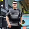 New Men's Fat Plus Size Short-sleeved Round Neck T-shirt Fat Loose Half-sleeved Striped Thin Body Shirt