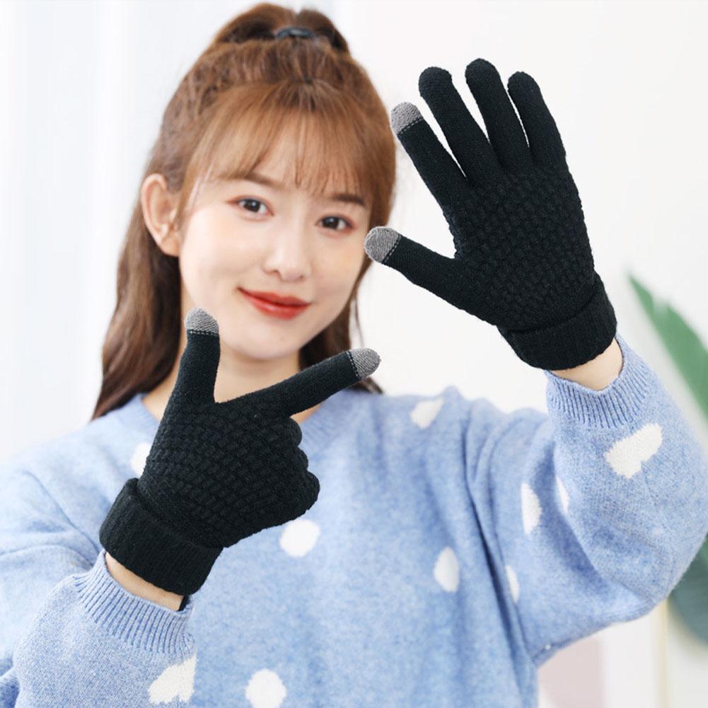 Women Men Warm Winter Touch Screen Gloves Stretch Knit Mittens Full Finger Guantes Female Crochet Glove