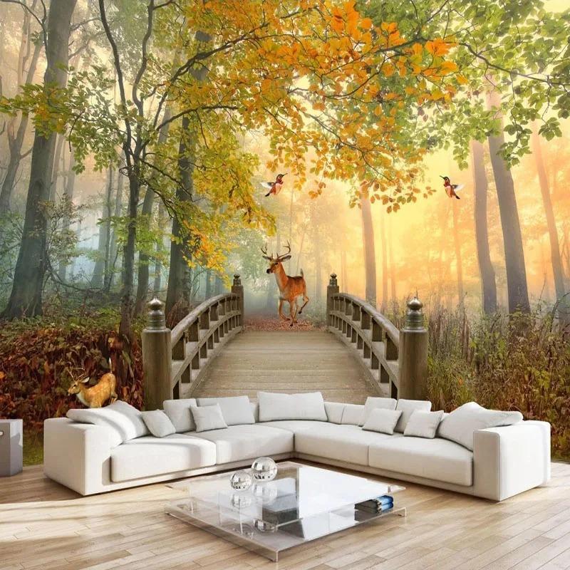 3d Forest Elk Wallpaper Nature Scenery Mural Living Room Tv Sofa Bedroom Background Wall Papers Decor