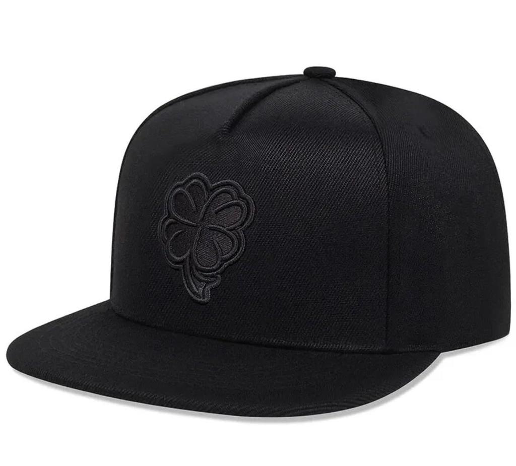 Sproutsy Men's Snapback Flat Visor Cap with Four-Leaf Clover Design (Black)