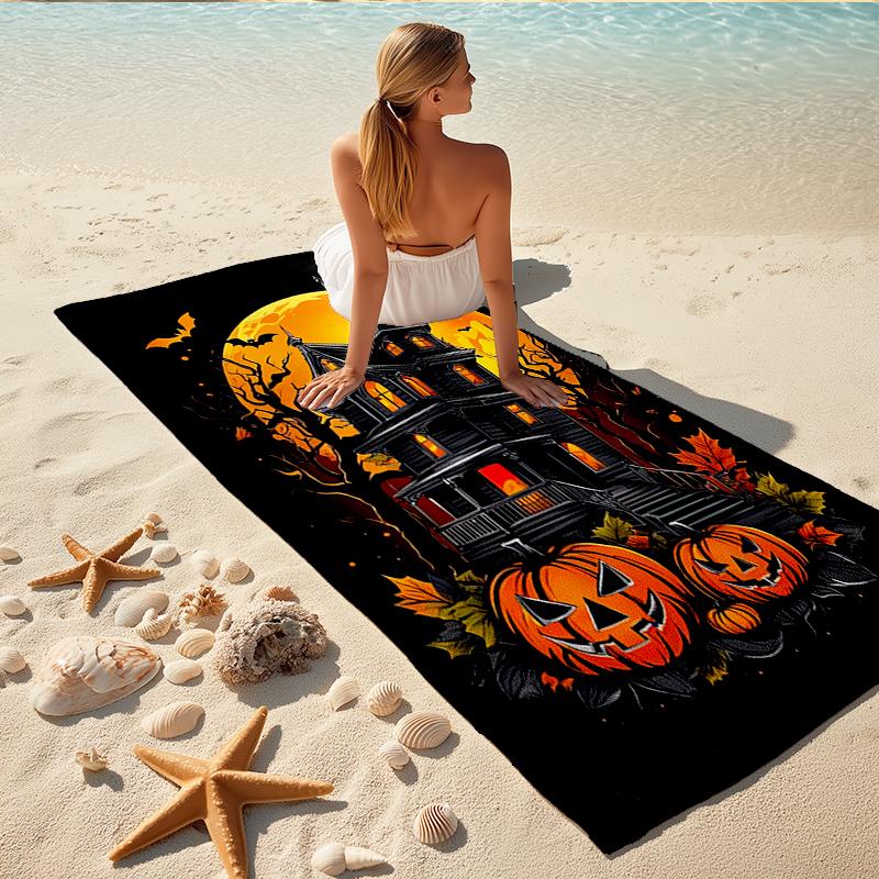 1Pc Halloween House Party Beach Towel, Quick Dry, Multi-Use for Beach Pool Gym Yoga Home Travel, Christmas, Halloween, Xmas Gift Em92811