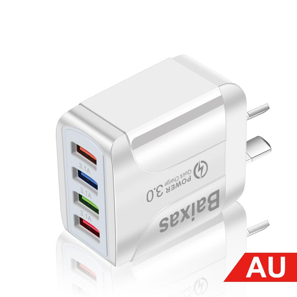 Цветное 4-портовое USB-зарядное устройство для путешествий, быстрая зарядка 5 В/2,4 А, новая модель, австралийский стандарт