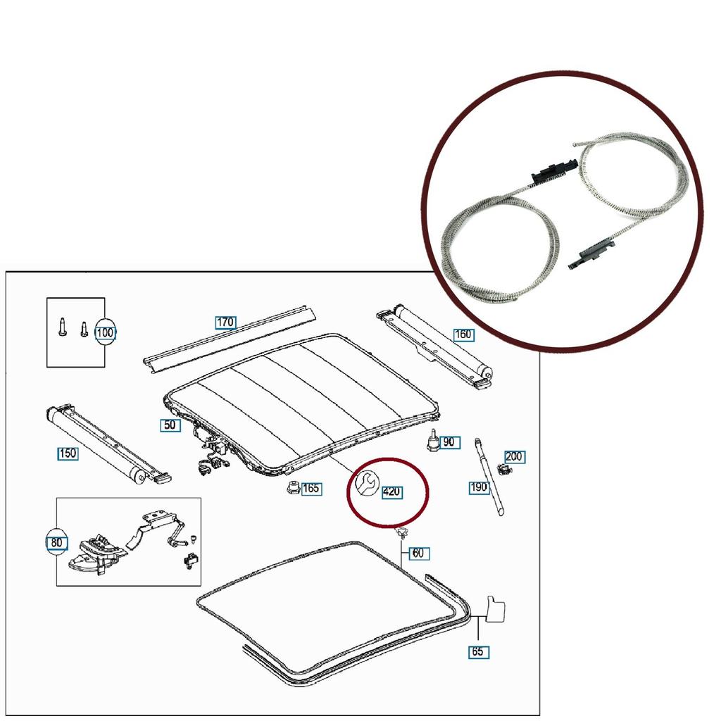 For Mercedes A B W169 W245 BSR607 Sunroof Rail Guide Roof Wind Draft Deflector Lamella Sliding Block Cable Set A1697800244