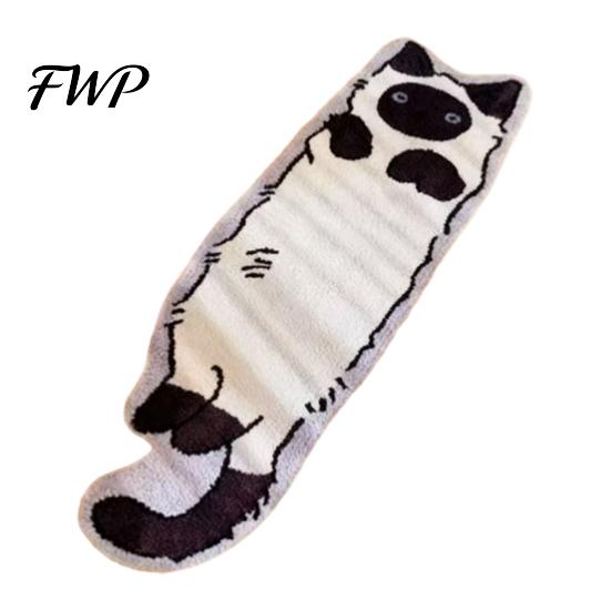 Easy Care Cat Blanket Cute Bath Rug, Irregular Animal Shaped Floor Mat, Soft Absorbent Microfiber Plush Rug Non Slip Area Carpet for Tub, Shower,
