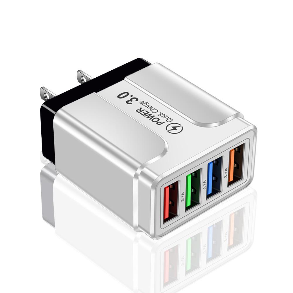 Цветное 4-портовое USB-зарядное устройство 3A для мобильных телефонов и планшетов, совместимое со стандартами ЕС, США, Великобритании и Австралии