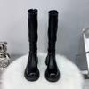 Long Boots 2025 Autumn Tall Knight Boots Thick-soled Heightening Women's Boots Rear Zipper Skinny Boots Women's Leather Boots