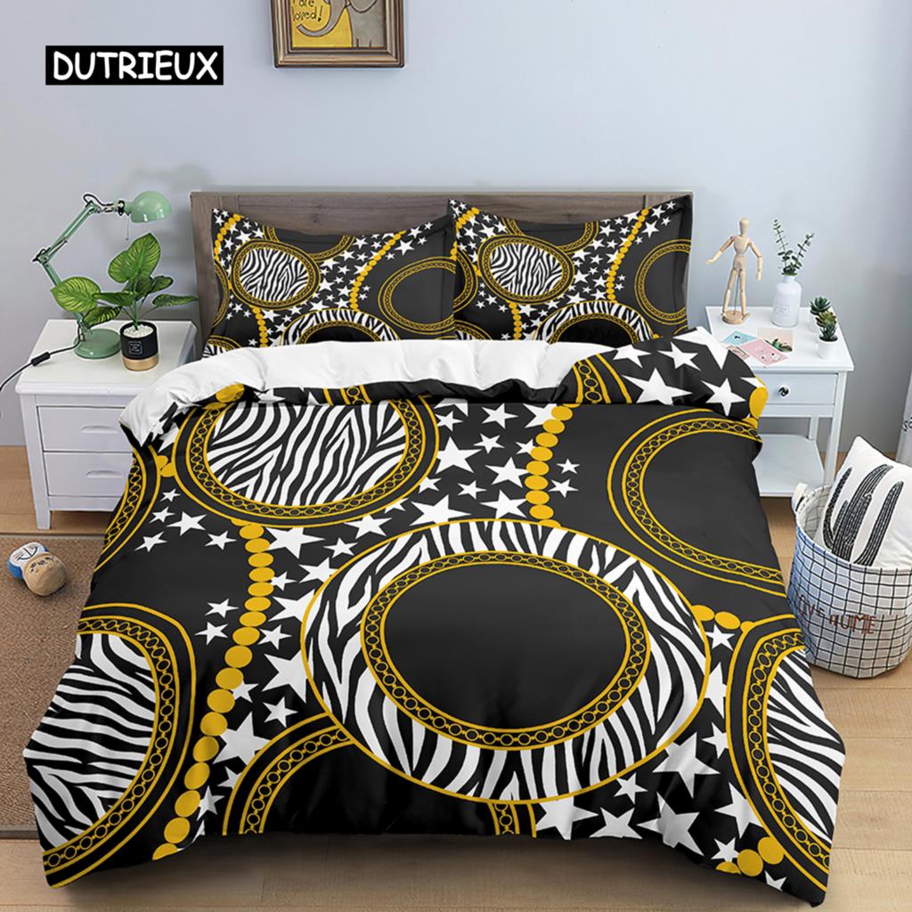 Пододеяльник с принтом золотой цепи, комплект из 2/3 предметов, роскошный комплект постельного белья размера King Queen, пододеяльник из микрофибры в скандинавском стиле