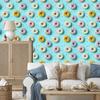 Colorful Donuts Wallpaper in Aquamarine and Turquoise for Living Room and Bedroom 50x1000