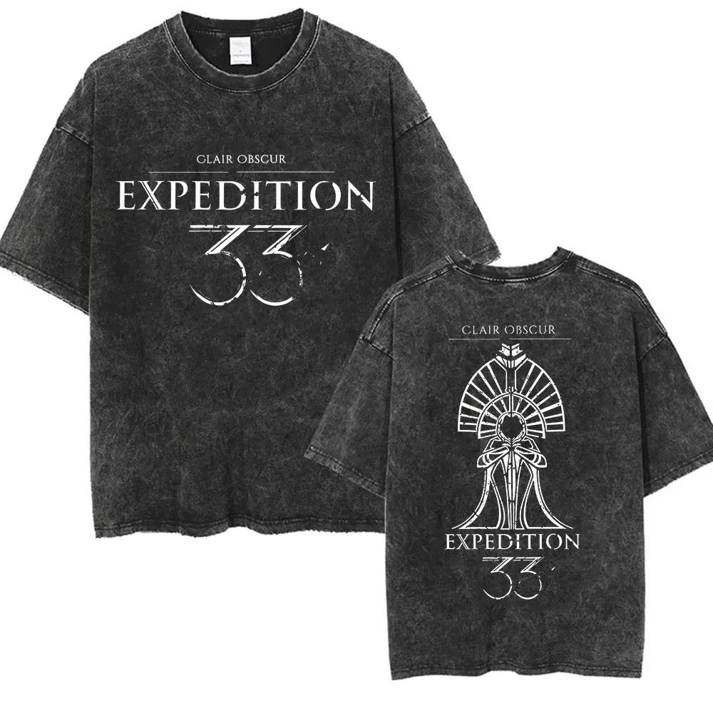 Игровая футболка Clair Obscur Expédition 33 Винтажная стираная Мужская Женская Повседневная Высококачественная Хлопковая Оверсайз Футболка Для Фанатов Уличная Одежда