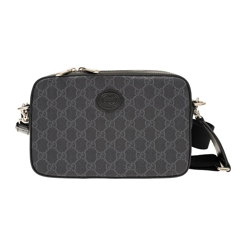 Gucci GG Monogram Canvas Messenger Crossbody Bag In Black For Unisex Daily Use