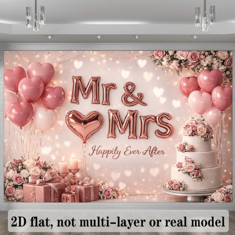 2D planar wedding theme backdrop, creating a romantic and cozy atmosphere, suitable for weddings, parties, and photography scees