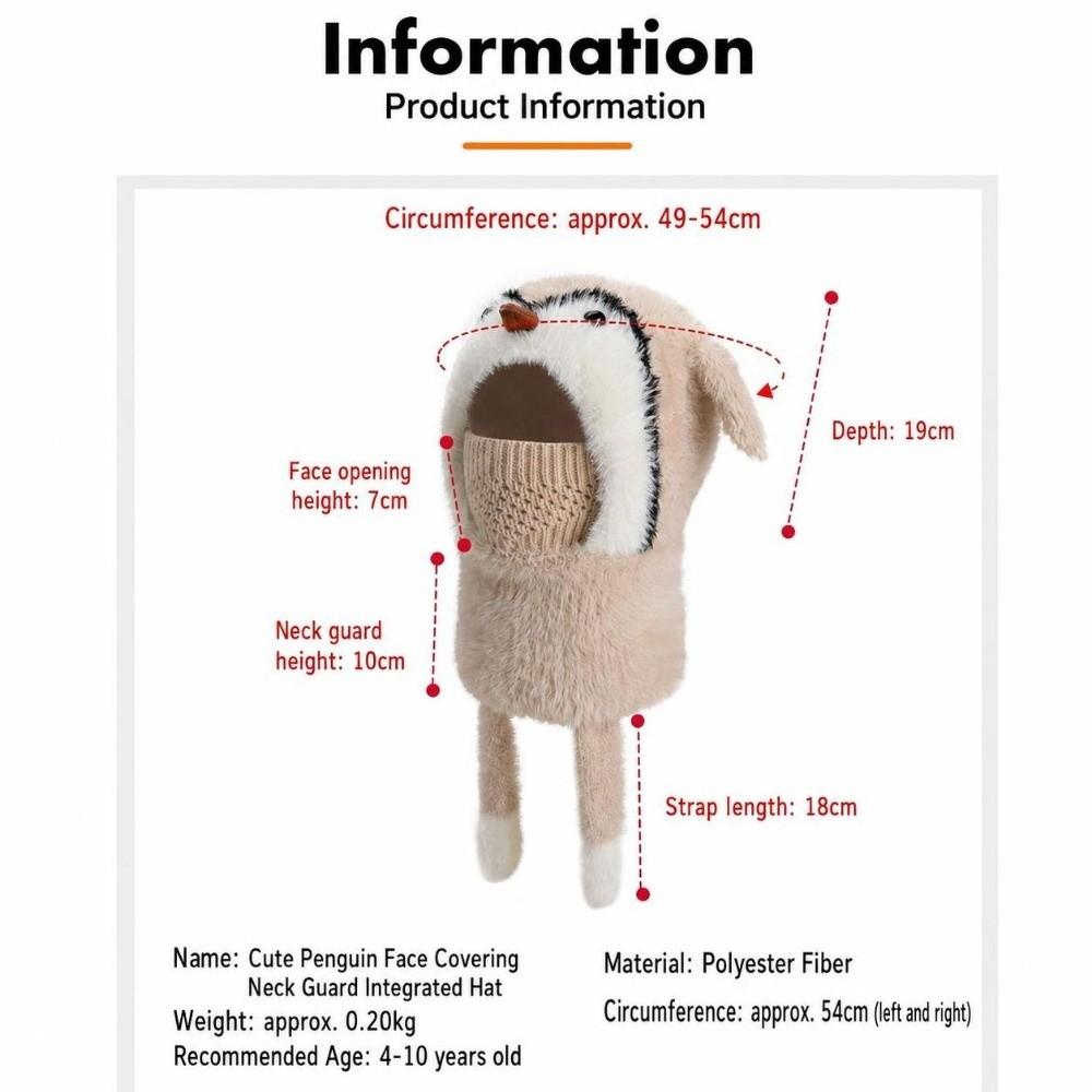Adjustable Ear Flap Hood Hat Warm Fleece Kids Hood Hat with Scarf Cozy Face Cover Hat For Girls