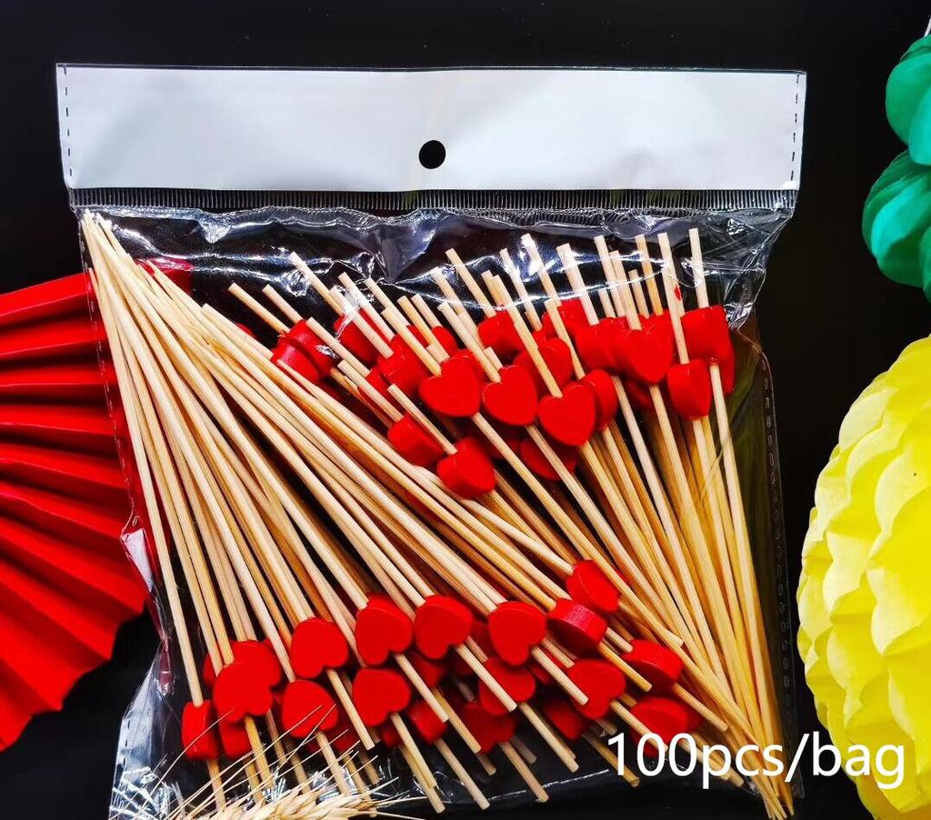 100 шт одноразовых бамбуковых шпажек для еды, шведский стол, кексы, вилка для фруктов, салат, овощные палочки, зубочистка, шампур, праздничный торт, десерт