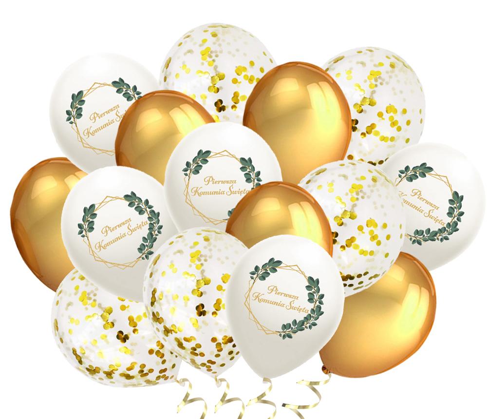 Communion Balloons Gold Confetti Leaves 15 pcs