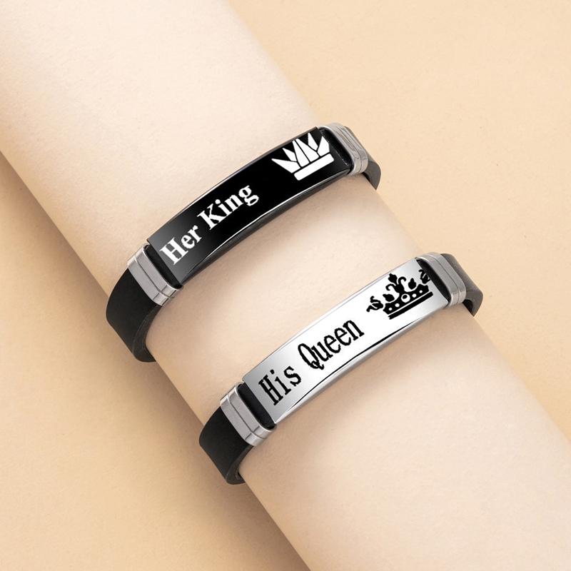 2Pcs/Set Crown Her King His Queen Trendy Sport Silicone Couple Bracelet Bangle Lover Bracelets Gift