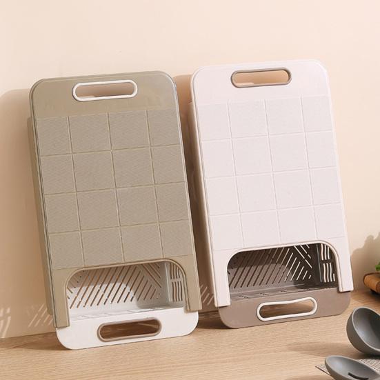 Cutting Board with Strainer Colander Retractable Plastic Board Extended Size Space-Saving with Handle Draining Tray for Kitchen