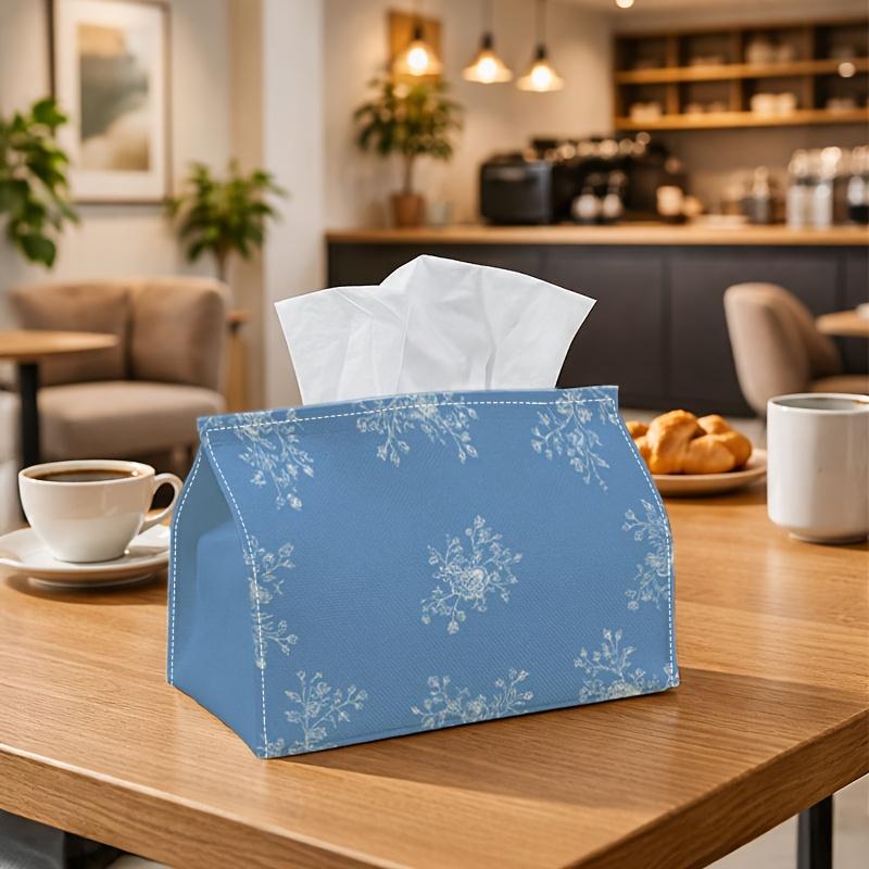 1pc Scandinavian Minimalist Tissue Holder - Small White Floral Design in Blue, Sturdy Napkin Organizer for Vehicle, Kitchen, Dining Area, Home Decorat