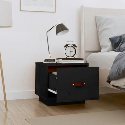 Nightstand Black 40 X 34 X 35 Cm Solid Pine Wood