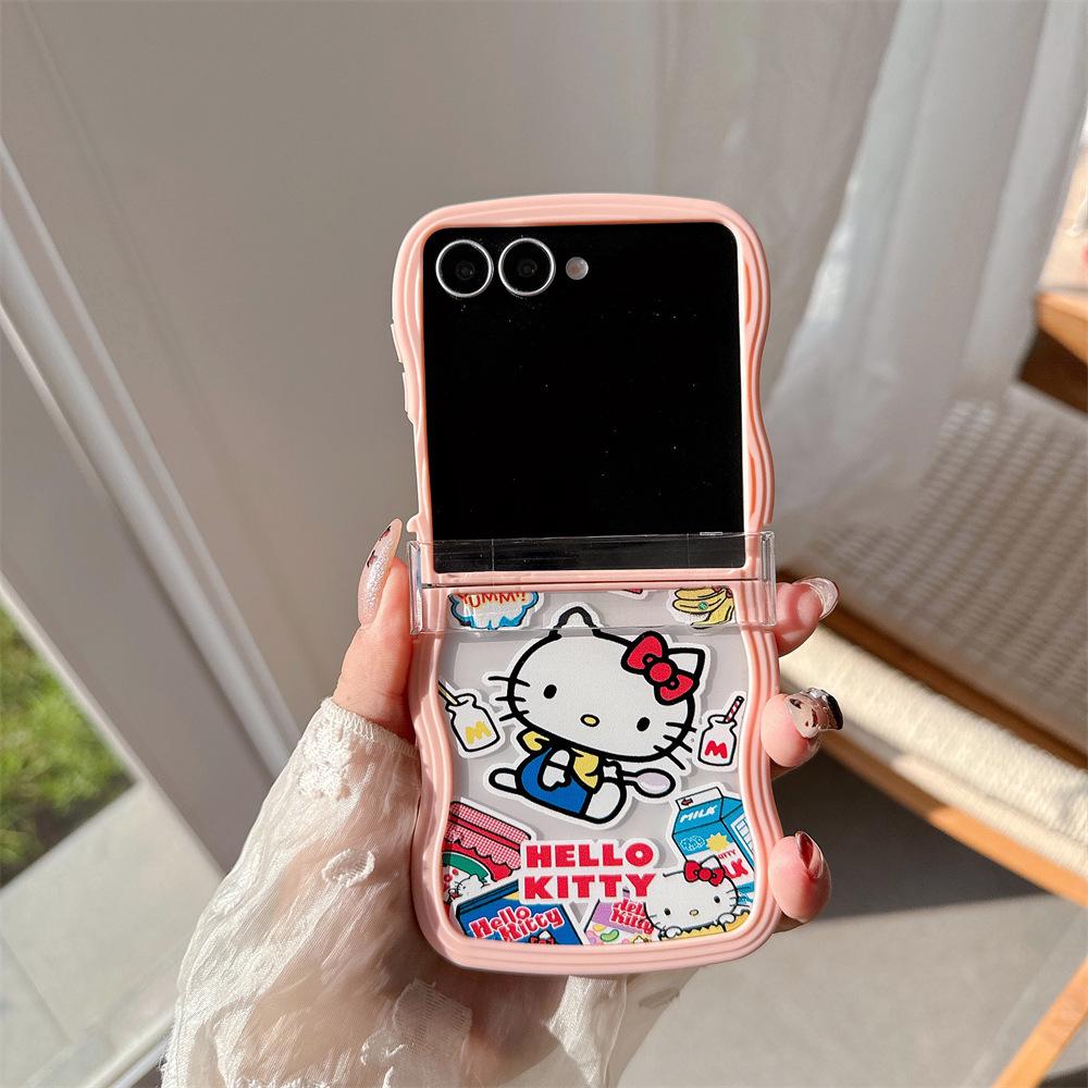 Мягкий защитный чехол из поликарбоната Hello Kitty с ремешком для серии Samsung Galaxy Z Flip
