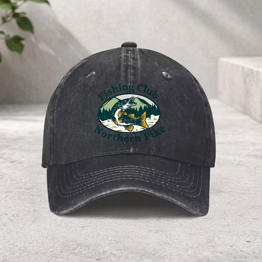 Northern Pike Fishing Club Washed Baseball Cap Vintage Outdoor Sports Adjustable Hat