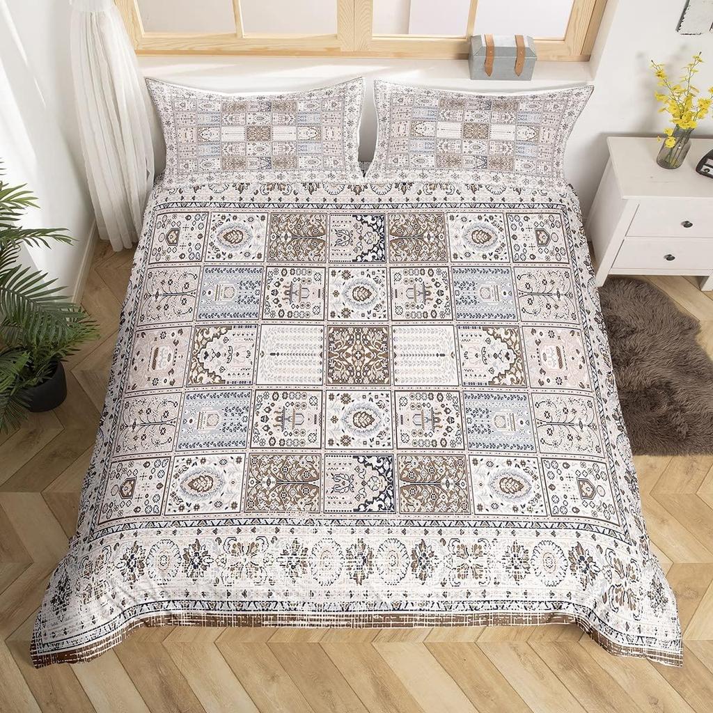 Винтажный цветочный значок Пододеяльник Размер Queen King Комплект постельного белья Мандала Богемный Пейсли Наволочка Легкий Мягкий Комплект из 3 предметов