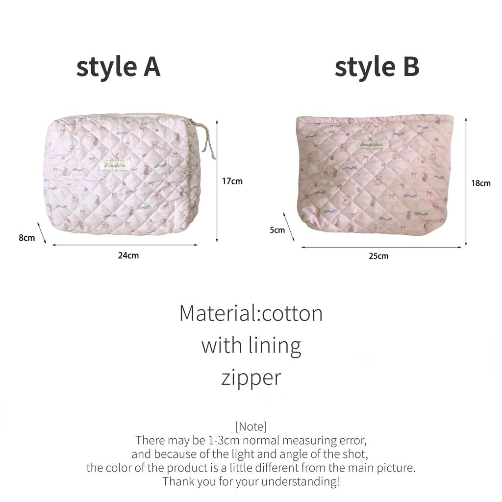Cute Pink Women's Cosmetic Bag Make Up Case Quilted Cotton Travel Storage Bags Portable Wash Bag Clutch Purse Handbags Mommy Bag