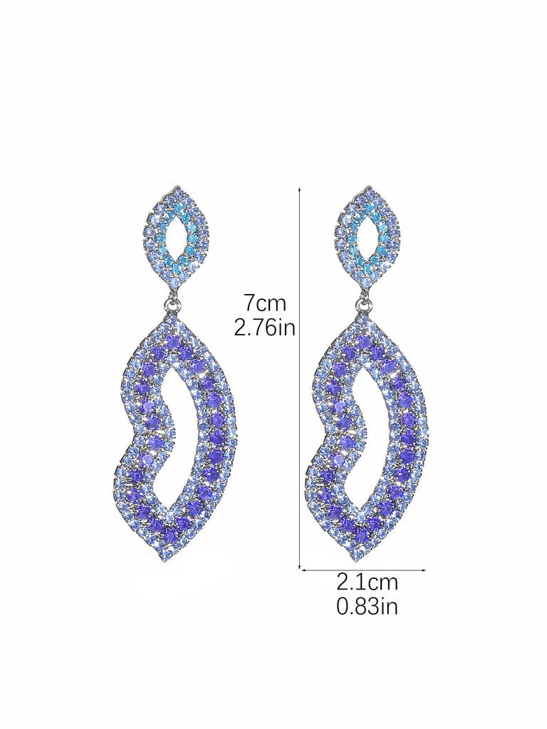 Fashion Luxury Shiny Rhinestone Long Earrings Geometric Hollow Lip Print Shape Pendant Female Earrings 1 Pair
