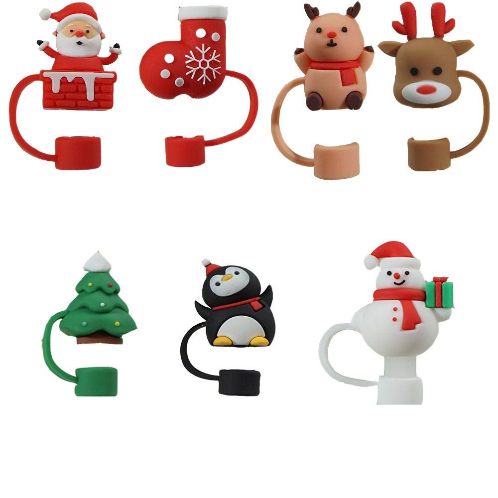 Cute Christmas Soft Drinking Straw Cap Dustproof Cover Silicone Straw Sleeve Dustproof Cap Straw Toppers Spill Proof Stopper