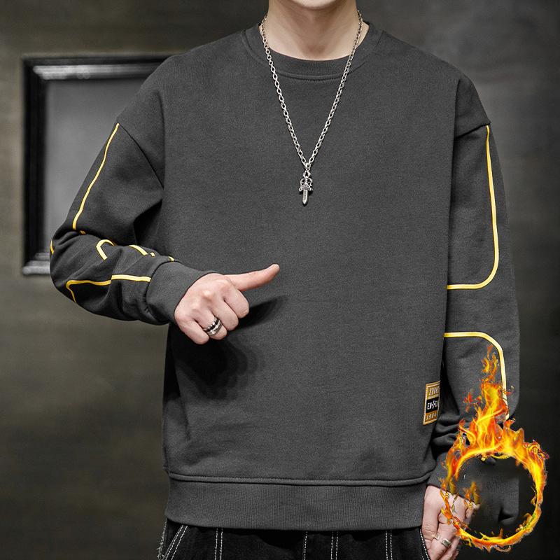 Зимняя новая толстовка с капюшоном для мужчин 2025 года, утолщенная/обычная, модная, с круглым вырезом, свободный верх, длинный рукав, нижняя одежда