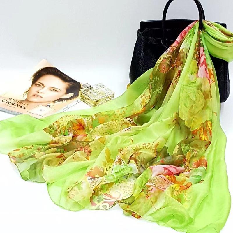 Шелковый шарф для лета Универсальный марлевый шарф для женщин Тонкий летний Очень большой Защита от солнца Тонкое пляжное полотенце Шарф-шаль с градиентом цвета