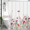 Занавеска для душа с цветами, Розовый цветок, Однотонный фон с крючками, Занавеска для ванны, Водонепроницаемая занавеска для душа