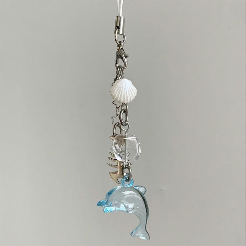 Летний голубой дельфин брелок/телефонный брелок ручной работы вдохновленный морской тематикой брелки эстетический аксессуар Y2K