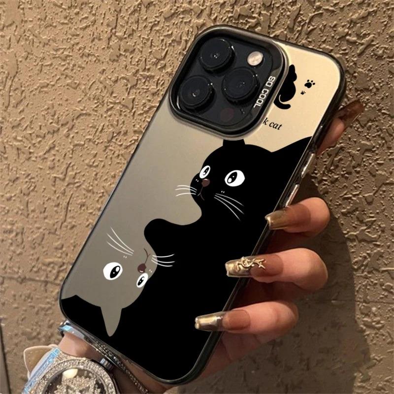 Милый мультяшный чехол для телефона с черным котом для iPhone 16 15 Pro Max 14 13 12 11 Pro Max XS XR 7 8 Plus Противоударный силиконовый мягкий чехол из ТПУ