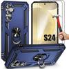 Protective Case - BOOLING - for Samsung Galaxy S24 - Rigid - Navy Blue - Anti-Scratch - with 2 Tempered Glasses