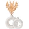 White Ceramic Donut Vase Set (6 & 8 Inches, Pack of 2) – Round Shaped Flower Vase for Pampas Grass, Home Decor Centrepiece