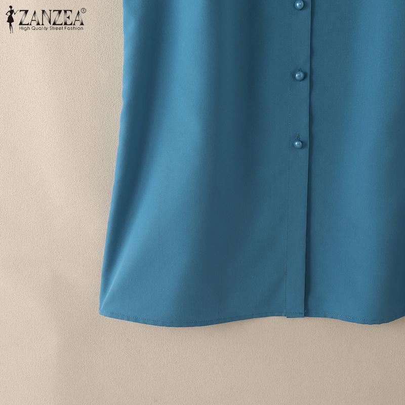 ZANZEA Women Casual Round Neck Solid Color 3/4 Sleeve Loose Dress