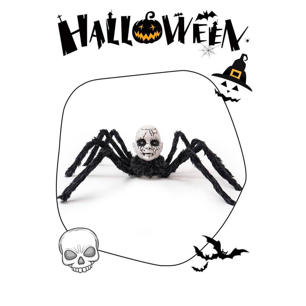 Halloween Doll Face Spider Haunted House Electric Induction Light-up Voice-activated Scary Walking Toy Ornament