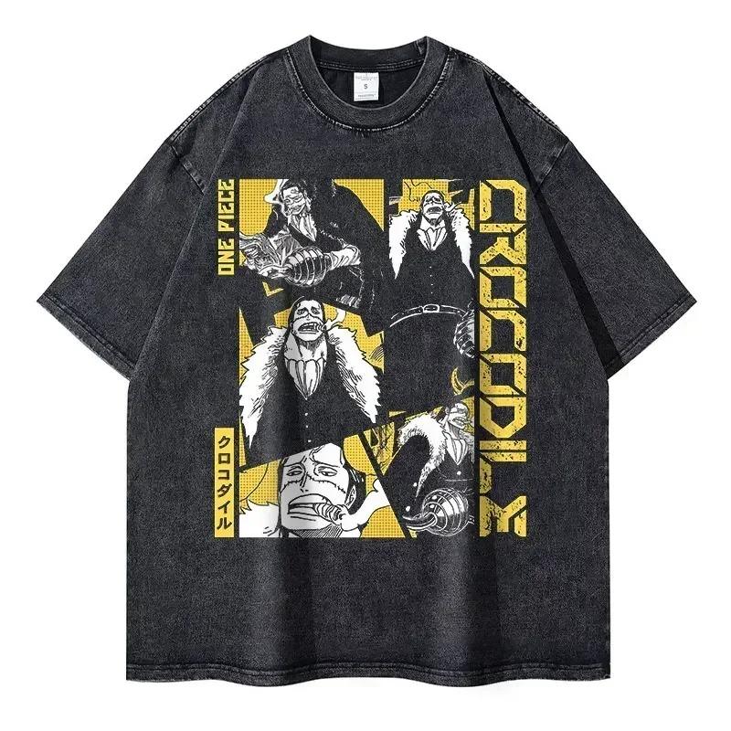 Стильная washed футболка унисекс Streetwear Оверсайз Y2K Хлопок Высокое качество L-Luffy Манга Топы Футболки 100% Хлопок Женская Мужская Одежда