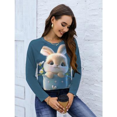 Повседневная футболка с длинным рукавом и принтом 3D-кролика, осень
