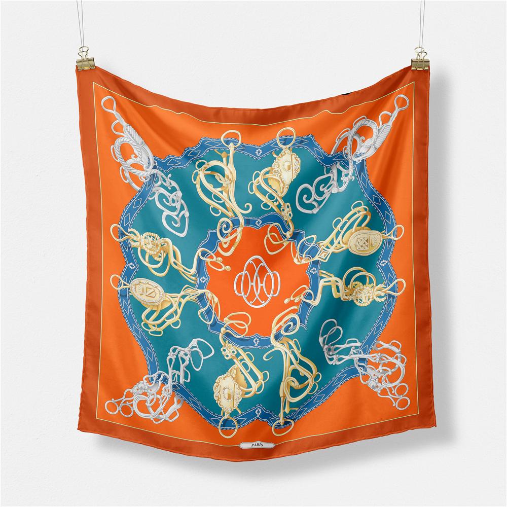 Twill Silk Scarf Women Indian Tiger Print Square Scarves Wraps Bandana Small Hijabs Silk Foulards Tie Headband Neckerchief 53CM