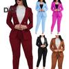 2 Pcs/Set Women Coat Pants Suit Double-breasted Long Sleeve Cadigan Lapel Jacket High Waist Button Zipper Closure Slim Fit Pants Lady OL Commute