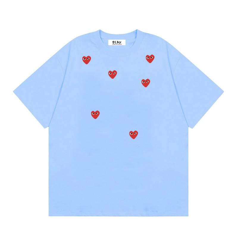 Cotton Short Sleeve T-Shirt With Heart Embroidery Couples Loose Fit Unisex Streetwear Tee