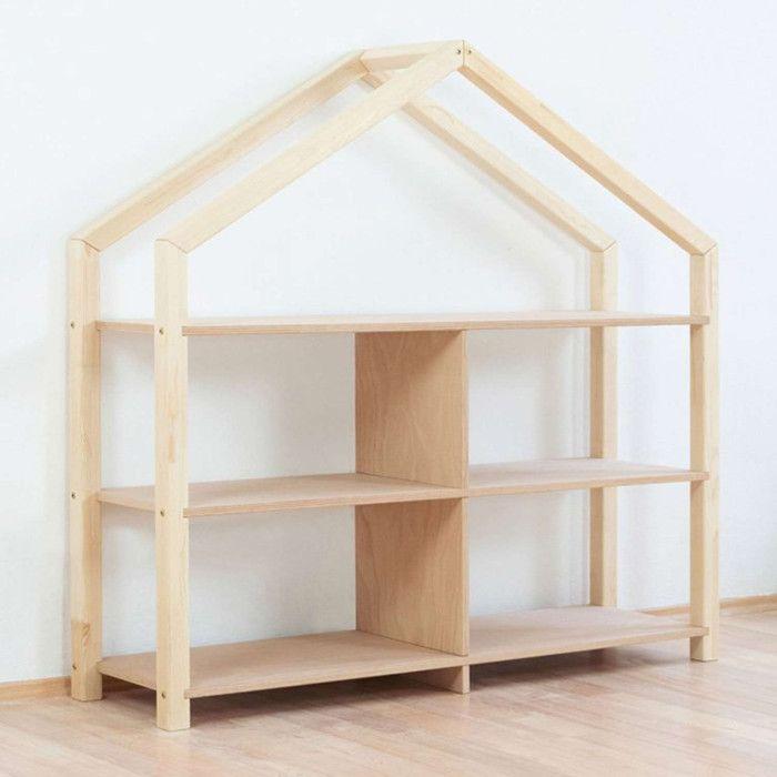 Etagère en bois massif bois vernis et gris 39 x 137 x 146 cm