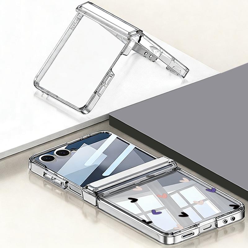 Магнитный прозрачный жесткий чехол для телефона Samsung Galaxy Z Flip7 FE Flip6 Flip5 Flip7 6 Ударопрочный прозрачный чехол с узором в виде сердечек