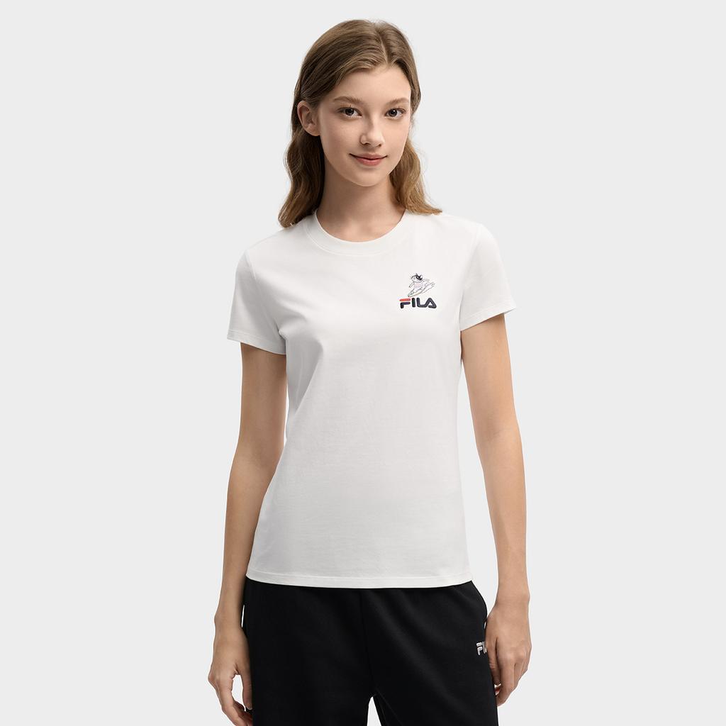 Fila Оригинальная футболка Surf Balloon T Классическая Простая Вышитый Логотип Кот Ретро Спортивная Повседневная Универсальная Удобная Футболка с Коротким Рукавом F51W619101FWT