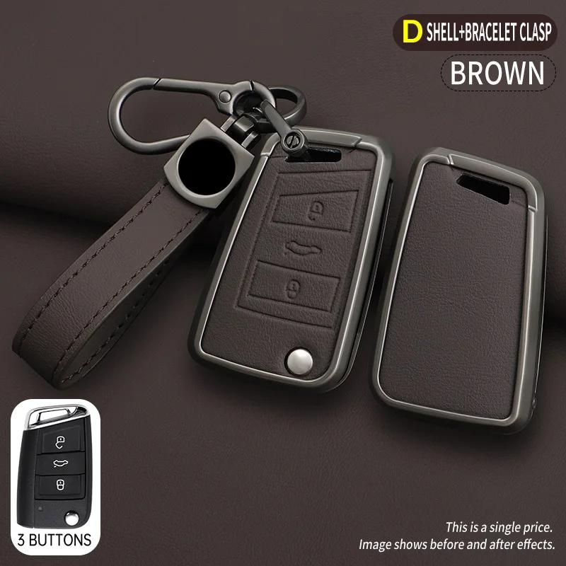 Alloy Leather Car Key Case Cover For VW Volkswagen Golf 7 MK7 Tiguan MK2 For Seat Ateca Leon FR 2 Ibiza Sk