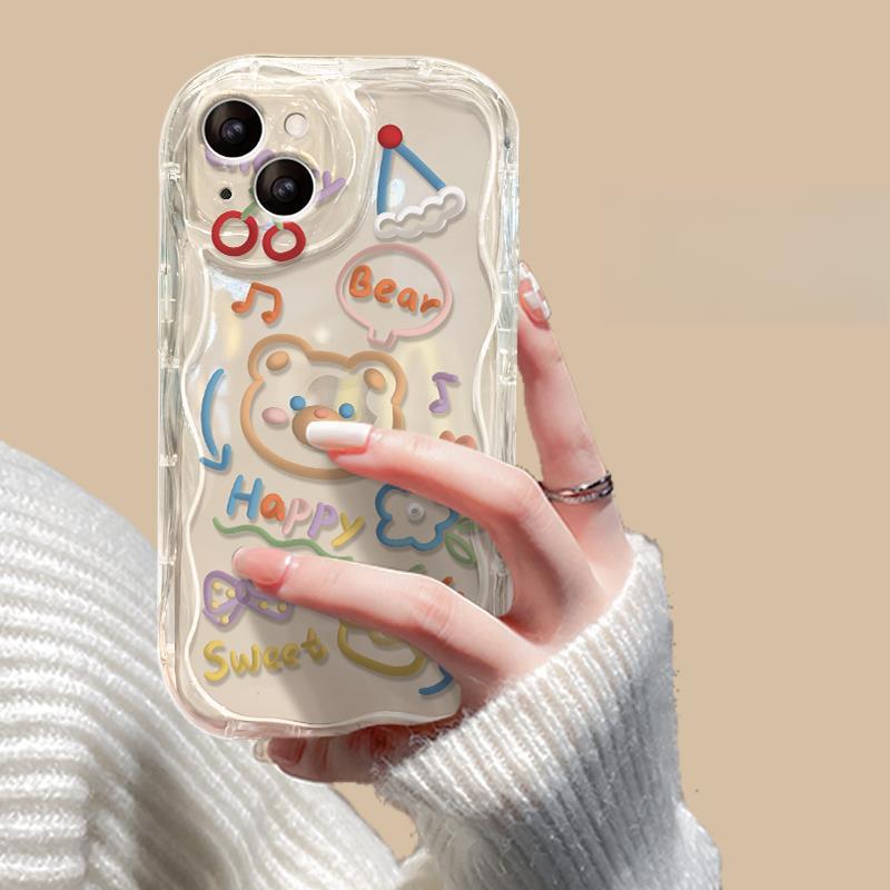 Подходит для Apple 14promax Чехол для мобильного телефона IPhone 15/13 Line Graffiti Rabbit Bear 11/12mini Прозрачный