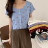 Футболка с короткими рукавами в стиле ретро, женская, летняя, нежная, с мелкими цветами, с открытым пупком, повседневная, удобная, в стиле Slim Fit, пуловеры, футболки