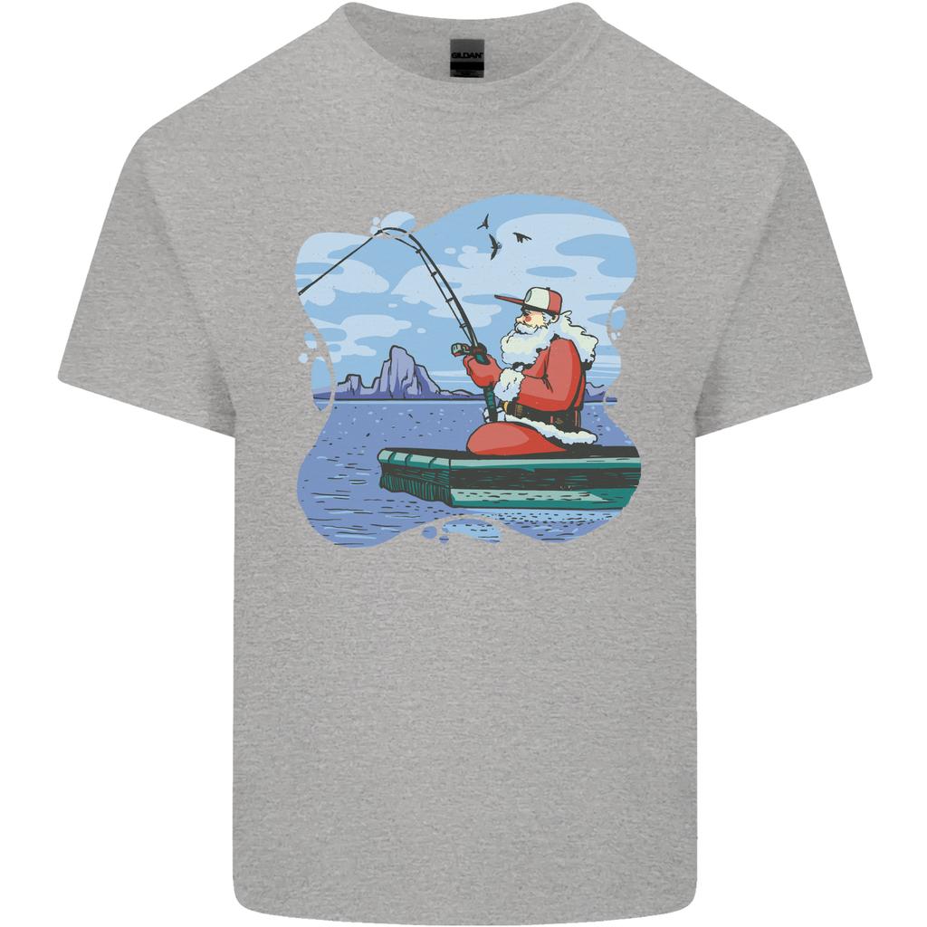 Santa Claus Fishing on a Pier Christmas Unisexs Light Cotton TShirt